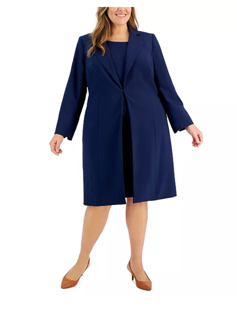NWT Le Suit Woman Career Duster Blazer 18W Navy Indigo Longline Jacket Plus Size